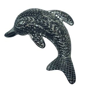 Silver Tone Dolphin Broach Pin Fish Textured Antiqued Rustic